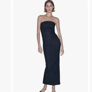 Zara Denim Strapless Midi Dress